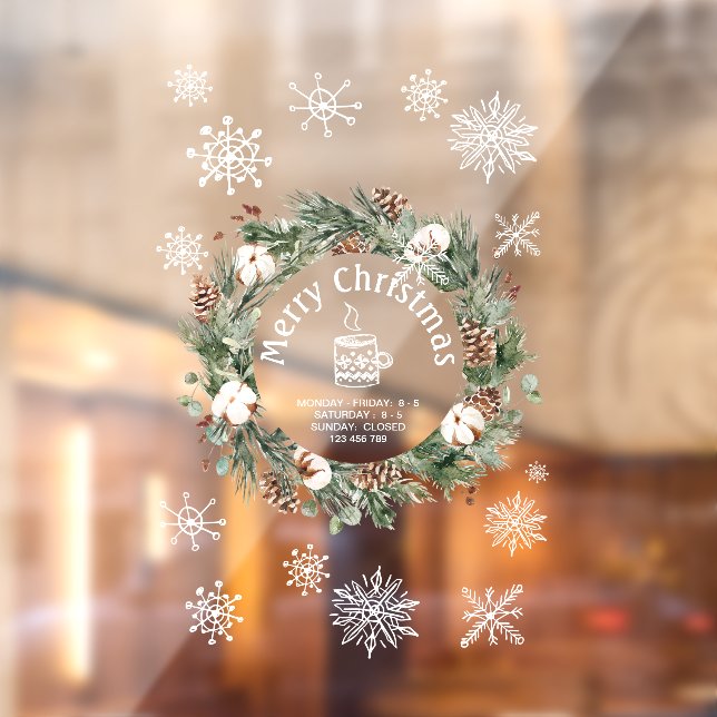 Christmas White Snowflake Holiday Coffee Shop  Window Cling (Sheet 2)