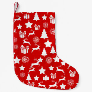 Christmas white snowflake on abstract red bakcgrou small christmas stocking