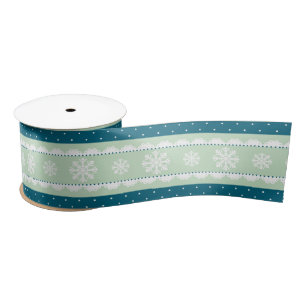 Christmas White Snowflake Teal Polka Dot Pattern Satin Ribbon