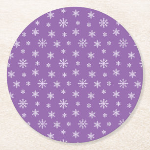 Christmas white snowflakes modern pattern purple round paper coaster