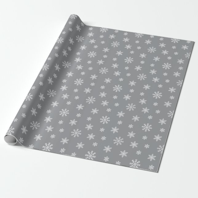 Christmas white snowflakes on grey background wrapping paper (Unrolled)