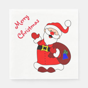 Christmas White Standard Napkin/Waving Santa Napkin