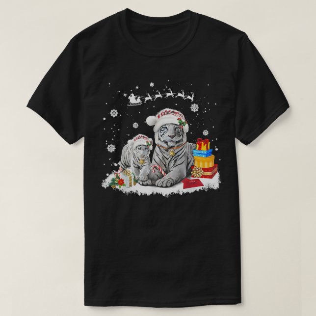 Christmas White Tiger Santa Hat Xmas Gifts Kids Bo T-Shirt (Design Front)