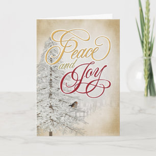 Christmas White Tree with Bird Holiday Card