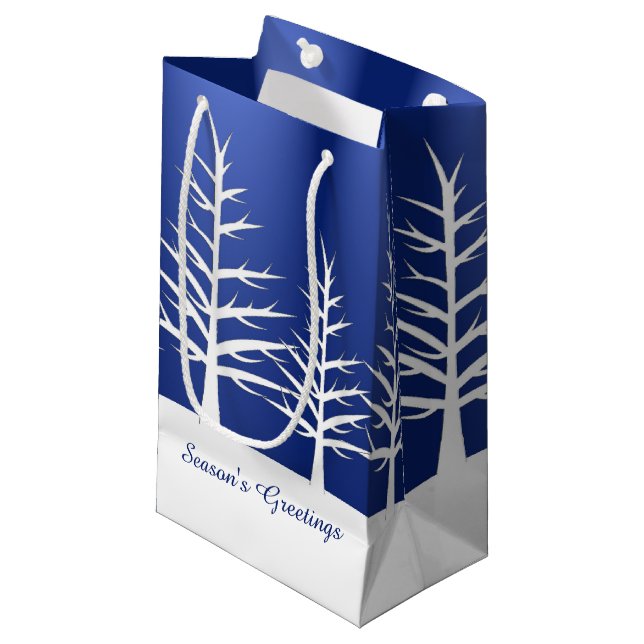 Christmas White Trees Snow Small Gift Bag (Front Angled)