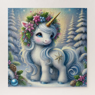 Christmas white unicorn with gold horn jigsaw puzzle