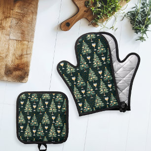 Christmas White Wine Lover Oven Mitt & Pot Holder Set