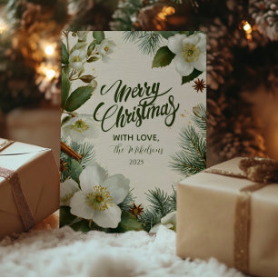 Christmas White Winter Flowers Holiday Card