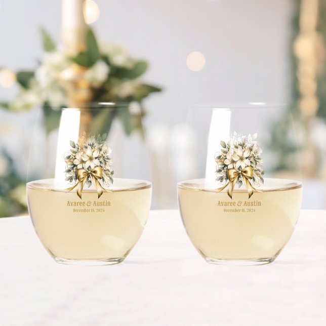 Christmas White Winterberry Invitation Stemless Wine Glass (Insitu (Wedding))