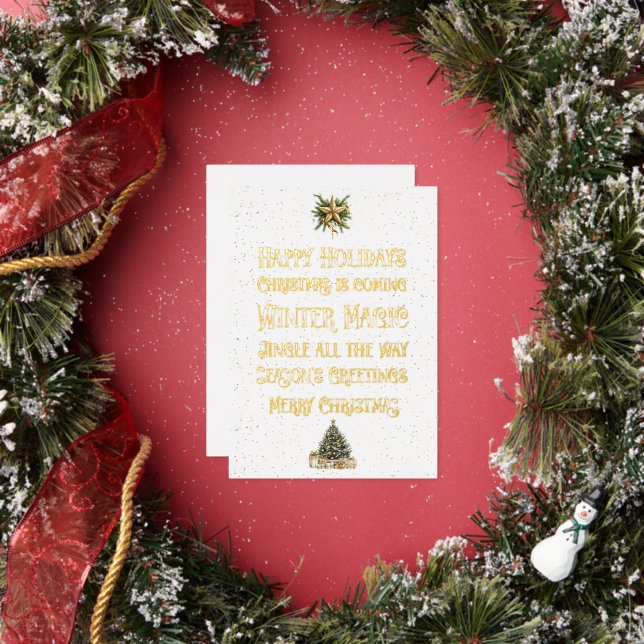 Christmas White with Gold Word Art Gold Foil Holiday Card (Insitu)