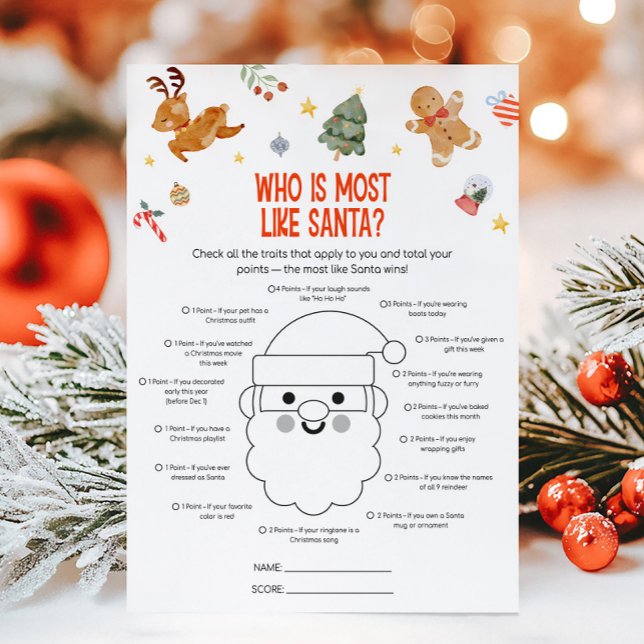 Christmas Who is Most Like Santa Game Holiday Card (Christmas Party Games )