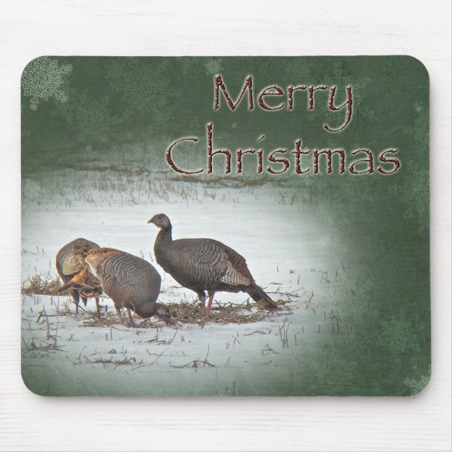 Christmas Wild Turkey in Snowy Field Mouse Mat (Front)