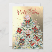 Christmas Wildflower Gold Red Tree Greeting