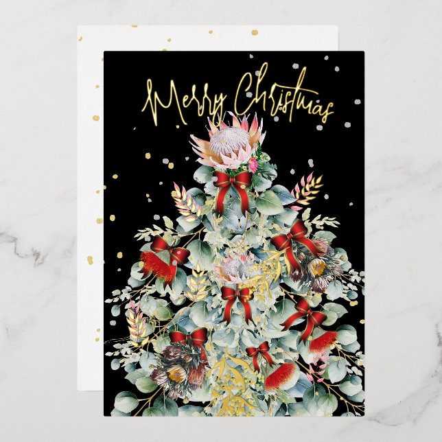 Christmas Wildflower Tree Elegant Greeting Foil Holiday Card (Front/Back)
