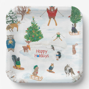 Christmas Wildlife in Snowflakes  Paper Plate