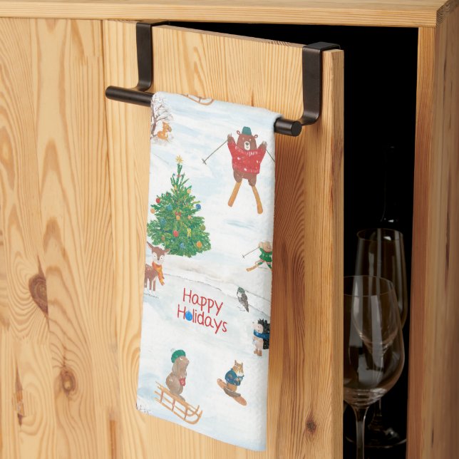 Christmas Wildlife in Snowflakes Tea Towel (Thirds Fold)