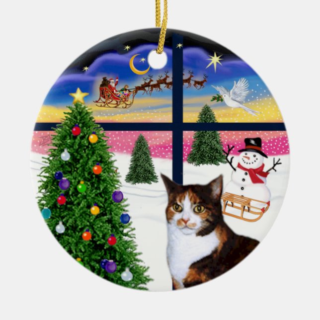 Christmas Window - Calico cat (Amer.Short Hair) Ceramic Tree Decoration (Front)