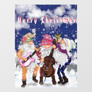 Christmas Window Cling Happy Gnomes Music Band