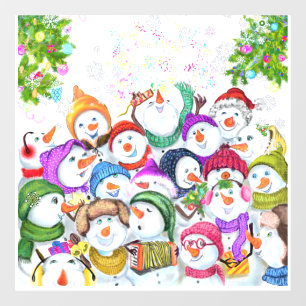 Christmas Window Cling Happy Snowmans Party