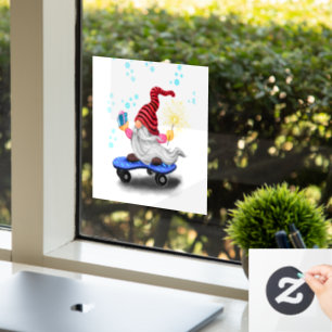 Christmas Window Cling Skater Gnome with Gifts