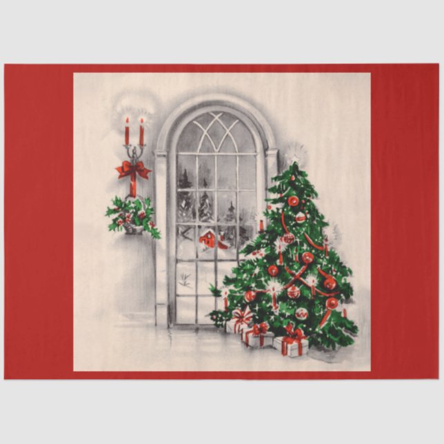 Christmas Window Lights on Red Tissue Paper (Front)