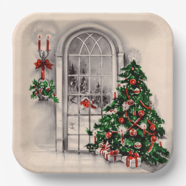 Christmas Window Lights Square Paper Plate (Front)