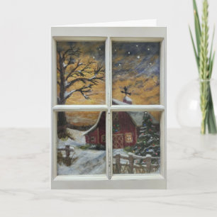 Christmas Window Wool Felting Farm Scene Holiday Card