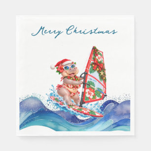 Christmas Windsurfing Hippo Tropical Beach Party Napkin