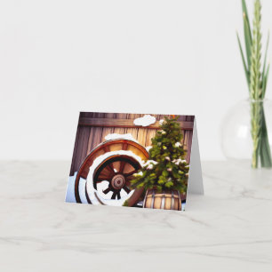 Christmas   Wine Barrel, Wagon Wheel, Snow, Tree Card
