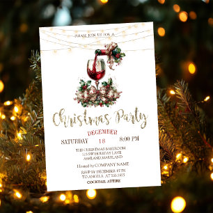 Christmas Wine Bottle Glass Company Party Invitation