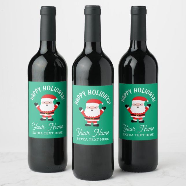 Christmas wine bottle labels with Santa cartoon (Bottles)
