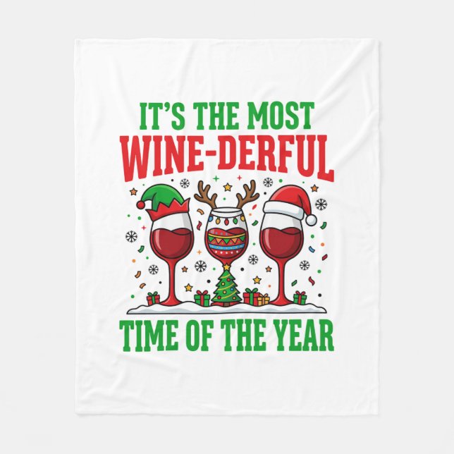 Christmas Wine-Derful Red Wine Design Fleece Blanket (Front)