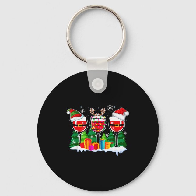 Christmas Wine - Funny Reindeer Santa Xmas Alcohol Key Ring (Front)