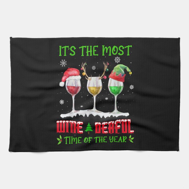 Christmas Wine - Funny Xmas Alcohol Pajama PJ Tops Tea Towel (Horizontal)