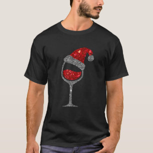 Christmas Wine - Glass Of Red Wine Santa Hat T-Shirt