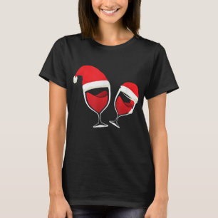 Christmas Wine Glass of Red Wine Santa Hat T Shirt