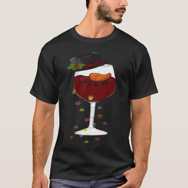 Christmas Wine Glass Santa Hat  Holiday T-Shirt (Front)