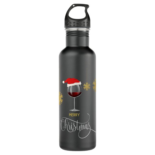 Christmas Wine Glass Santa Hat Xmas Gift for Women 710 Ml Water Bottle (Front)