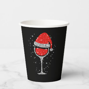 Christmas Wine Glass Snowflakes Santa Hat Red Wine Paper Cups