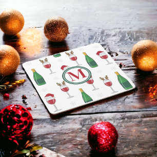 Christmas Wine Glasses Snowflakes Monogram Coaster