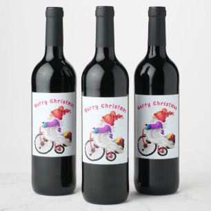 Christmas Wine Label Gnome with Bike