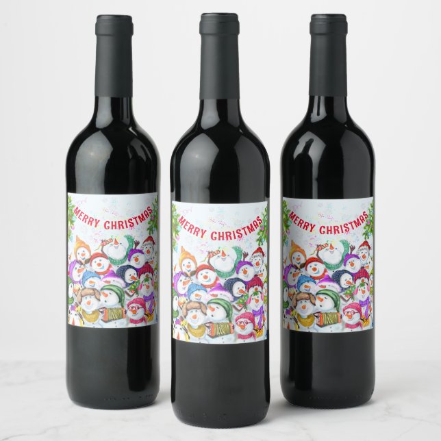 Christmas Wine Label Happy Snowman Party Funny (Bottles)
