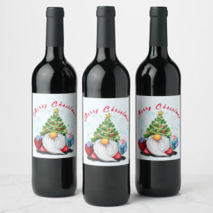 Christmas Wine Label Party Gnome with Gift