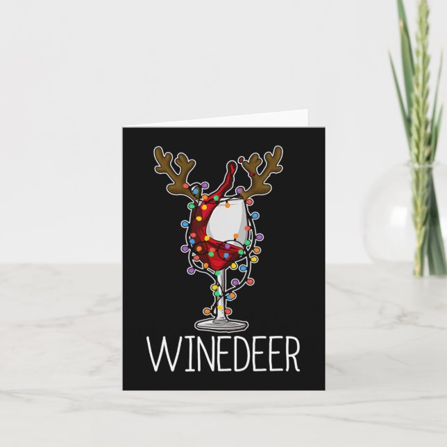 Christmas Wine Lover Reindeer Red Wine Glass  Card (Front)