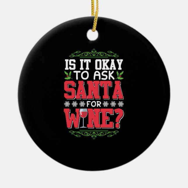 Christmas wine red wine quote ceramic tree decoration (Front)