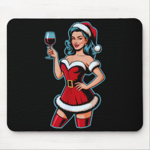 Christmas Wine Santa Girl Holiday Party Funny Vint Mouse Mat