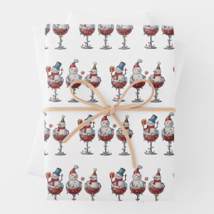 Christmas Wine Snowmen Holiday Spirits Xmas Wrapping Paper Sheet