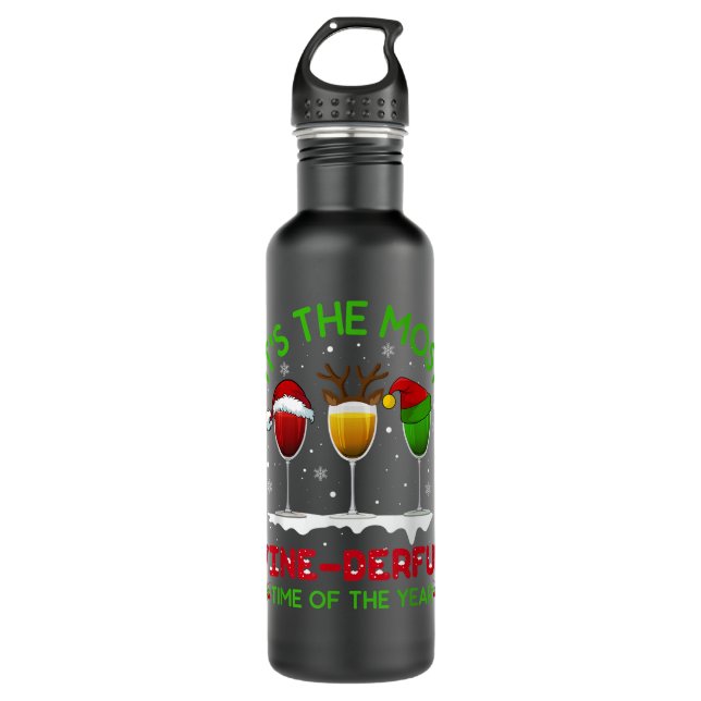 Christmas Wine Xmas Alcohol Pajama PJ Tops For Wom 710 Ml Water Bottle (Front)