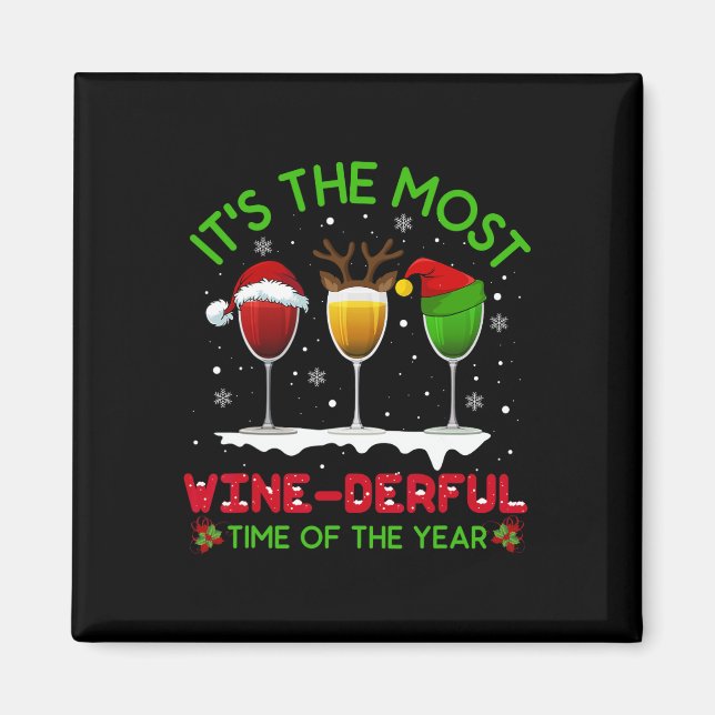 Christmas Wine Xmas Alcohol Pajama Pj Tops For Wom Magnet (Front)