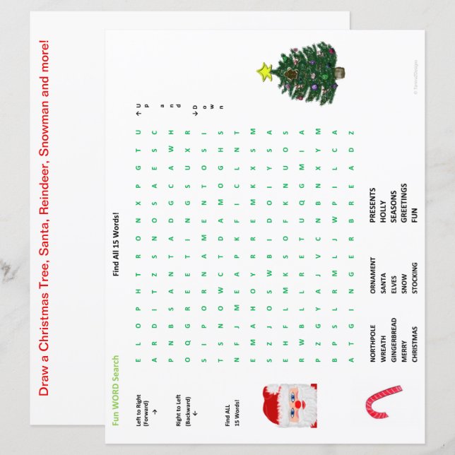 Christmas Winter 15 Word Search Doodle Sheets (Front/Back)